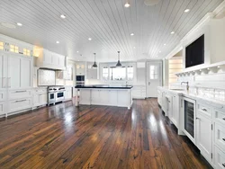 Laminate on the ceiling in the kitchen interior