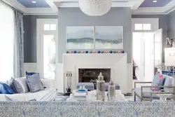 Gray and blue in the living room interior photo