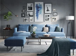 Gray and blue in the living room interior photo