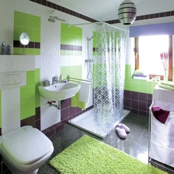 Bathroom green white tiles photo