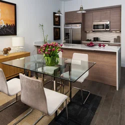 Kitchen design with a large table photo