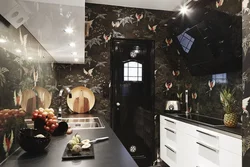 Black wall in the kitchen interior photo