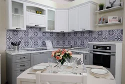 Wallpaper for kitchen furniture white photo