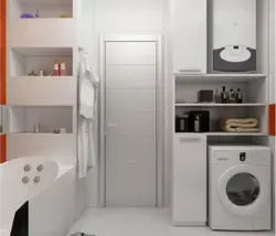 Rectangular Bathroom Design With Toilet And Washing Machine