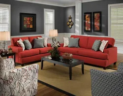 Combination of red color in the living room interior
