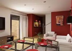 Сочетание красного цвета в интерьере гостиной