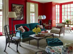 Combination of red color in the living room interior