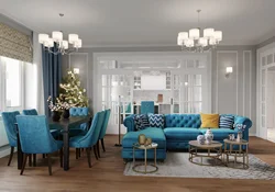 Дизайн серо голубой гостиной