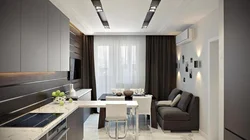 Living room kitchen design with sofa 14 sq.m.