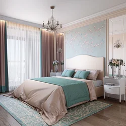 Beige turquoise bedroom photo