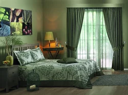 Green Wallpaper In The Bedroom Interior What Kind Of Curtains Photo