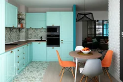 Beige and mint in the kitchen interior