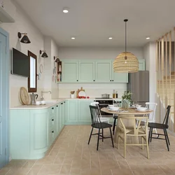 Beige and mint in the kitchen interior