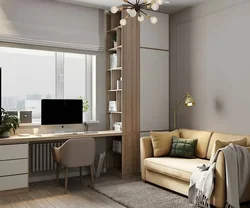 Interior of a bedroom and work room in one