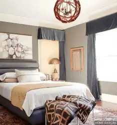 Color combination of gray and beige in the bedroom interior