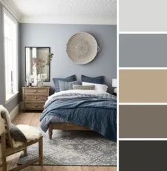 Color combination of gray and beige in the bedroom interior