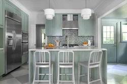 Mint gray kitchen interior
