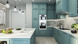 Mint gray kitchen interior