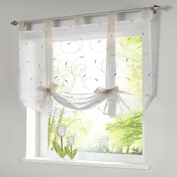 Tulle curtains for the kitchen up to the windowsill photo
