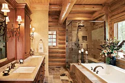 Photo of a bathtub in a wooden style