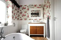 Bathroom design with wallpaper and tiles