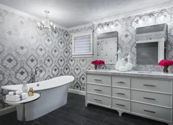 Bathroom Design With Wallpaper And Tiles