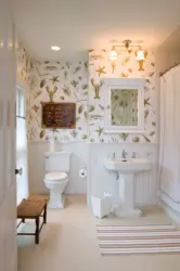 Bathroom Design With Wallpaper And Tiles