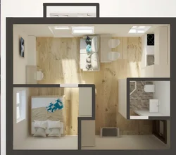 Design of a one-room apartment 36 sq m with a balcony