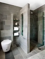 Науа дизайны жоқ плитка душымен ванна бөлмесі