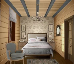 Bedroom design at the dacha in a wooden house