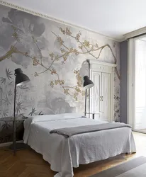 Bedroom design with marbled wallpaper