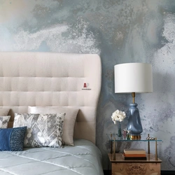 Bedroom design with marbled wallpaper