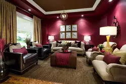 Сочетание бордового цвета в интерьере гостиной