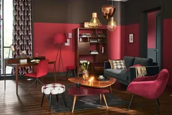 Combination of burgundy color in the living room interior