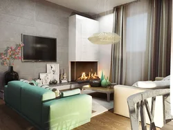 Living room interior with fireplace in apartment 20