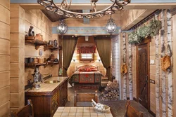 Kitchens In A Bathhouse Made Of Wood Photo