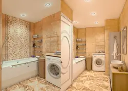 Дызайн ваннай з акном туалетам і пральнай машынай