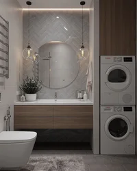Дизайн ванной с окном туалетом и стиральной машиной