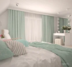 Мятны і шэры колер у інтэр'еры спальні