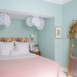 Mint And Gray Colors In The Bedroom Interior
