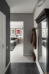 Gray tiles in the hallway interior