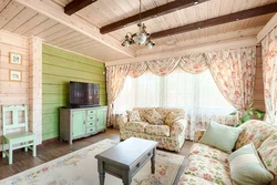 Living Room In A Modern Style In A Wooden House Photo