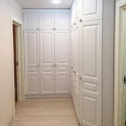 Wardrobe to the ceiling with hinged doors in the hallway photo