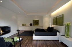 White living room dark floor in the interior