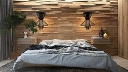 Bedroom wall made of wood photo