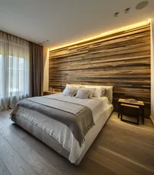 Bedroom wall made of wood photo