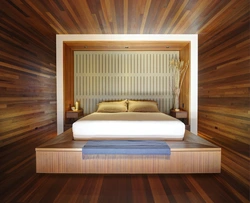 Bedroom wall made of wood photo