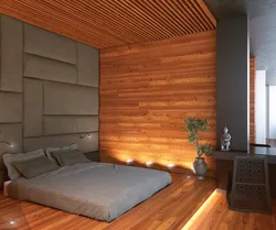 Спальня сцяна з дрэва фота