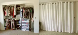 Dressing room with curtains instead of doors in the bedroom photo