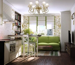 Kitchen design with green sofa photo